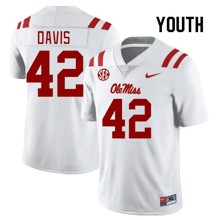 Youth #42 Dylan Davis Ole Miss Rebels College Football Jerseyes Stitched Sale-White
